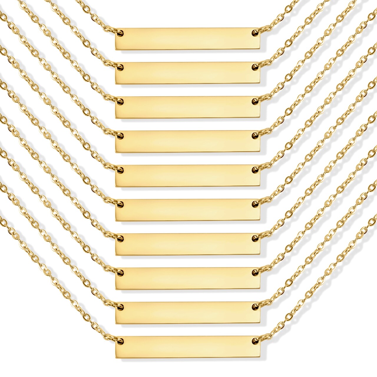 10 Pack - 18K Gold PVD Coated Stainless Steel Blank Polished Bar Necklace